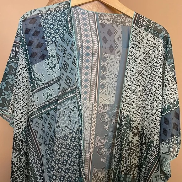 Bohemian Teal/Blue Lightweight Kimono Angel Sleeves With Slide Slits ONE SIZE - Picture 4 of 9